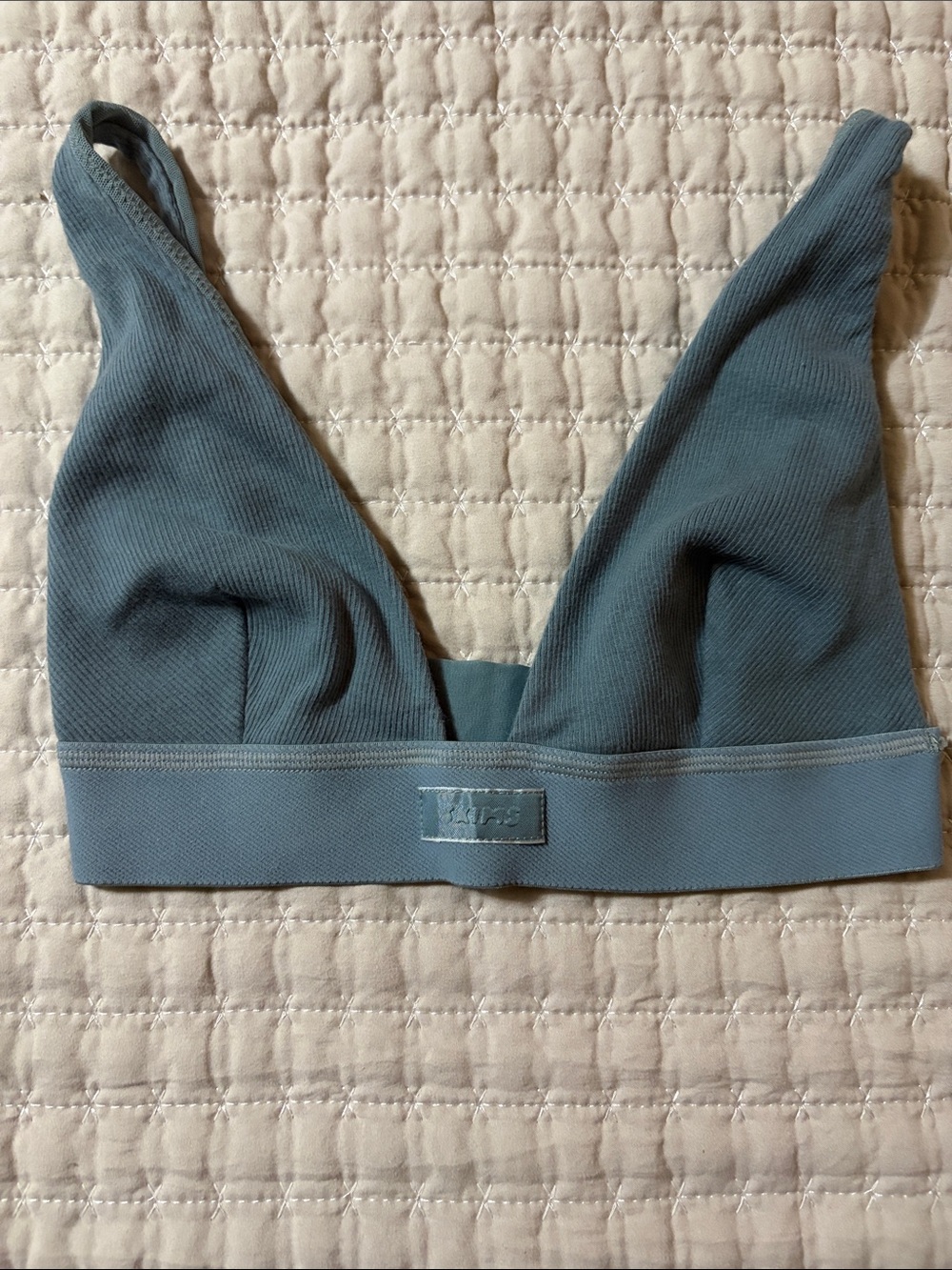 Skims Seamless Ribbed Bralette in Slate Teal Blue